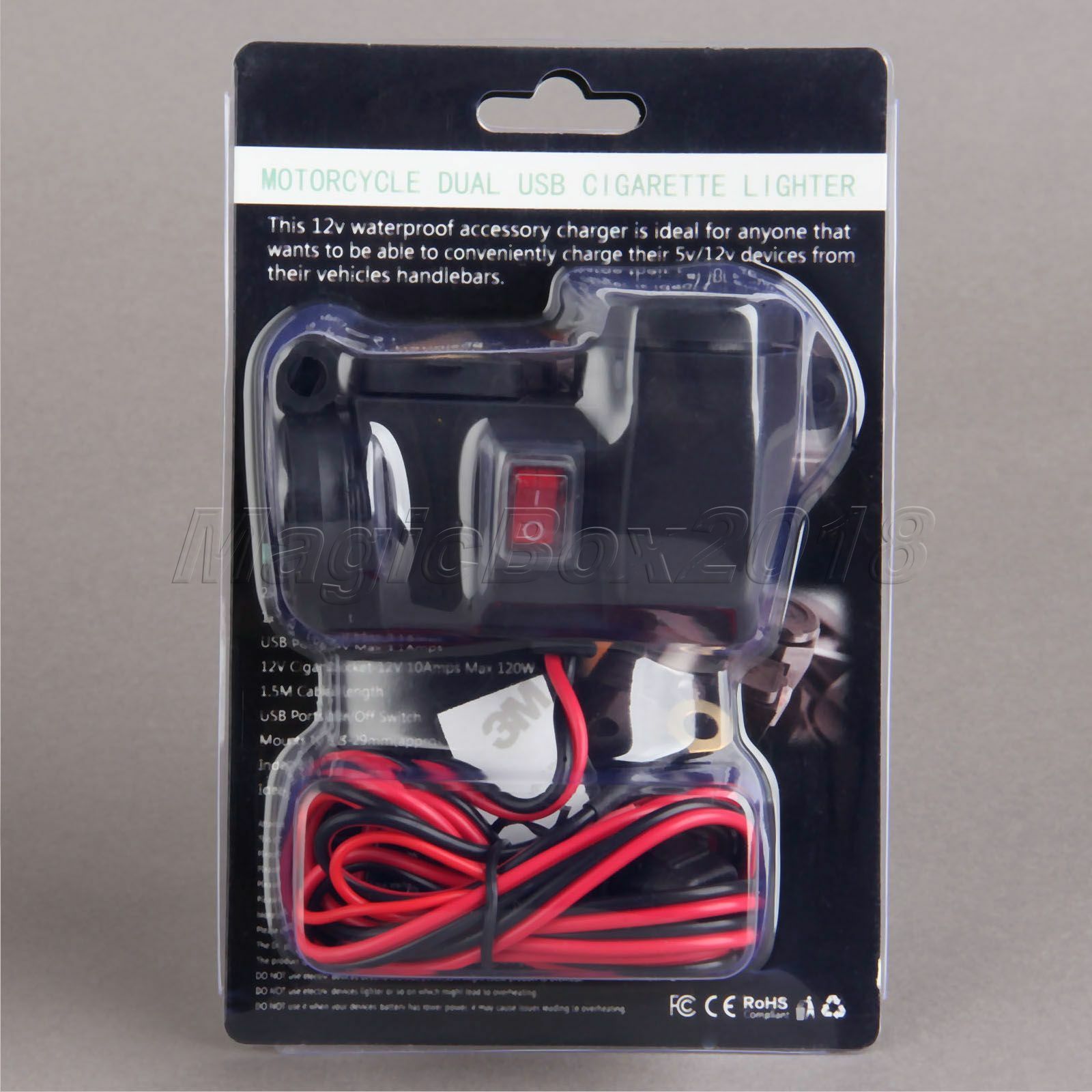1x Waterproof Motorcycle 5V Dual USB Ports Handlebar Clamp Power Charger Adapter