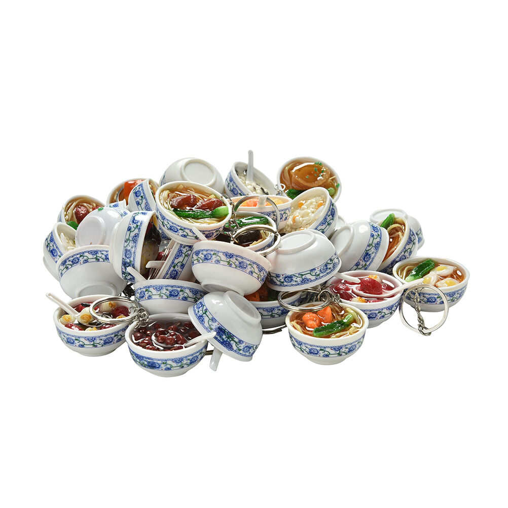 Simulation Food Key Chains Chinese Food Bowl Keyring Creative Bag Chai.l8