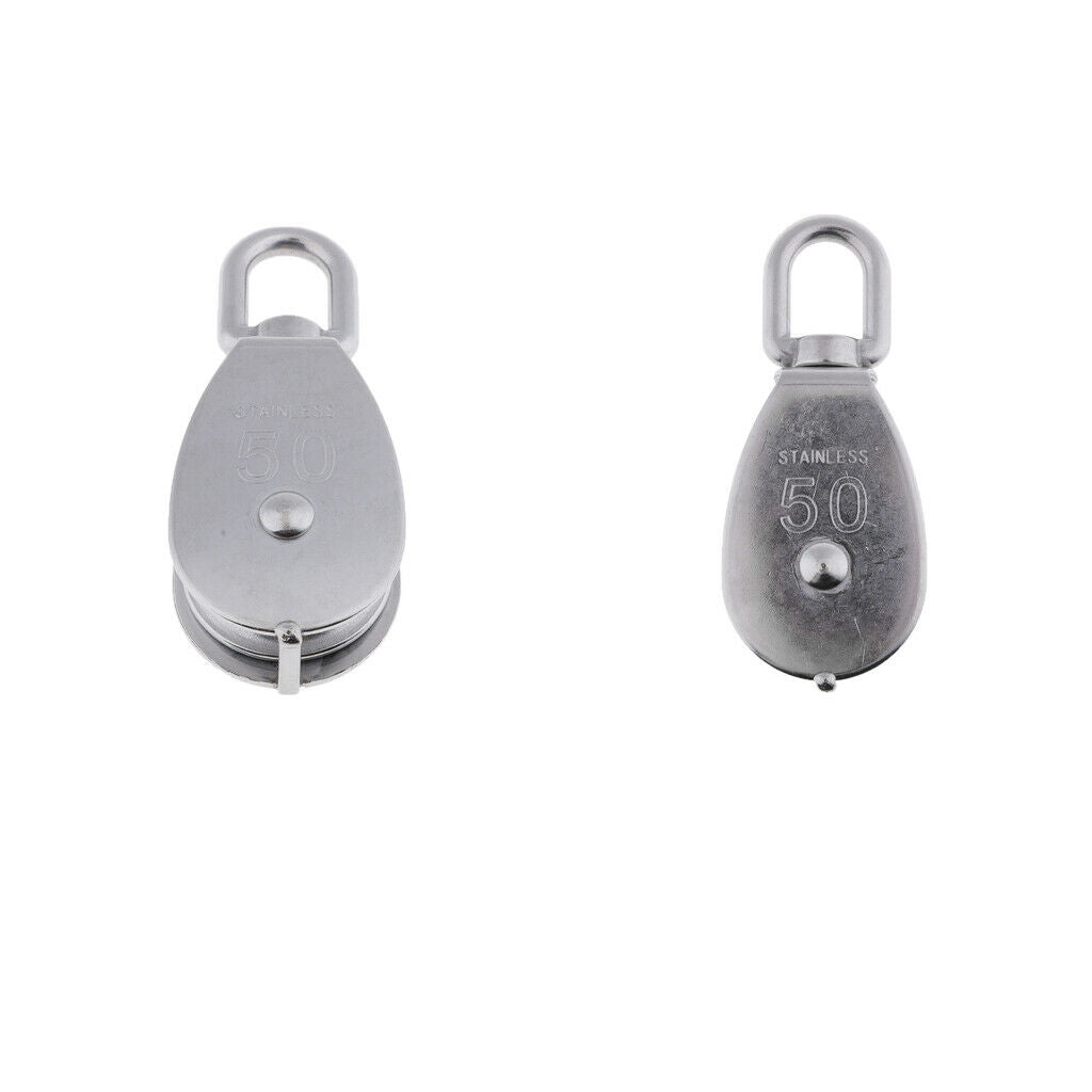 Set of 2 Single Sheave Pulley Block Hanging Wheel 360 Degrees Rotation