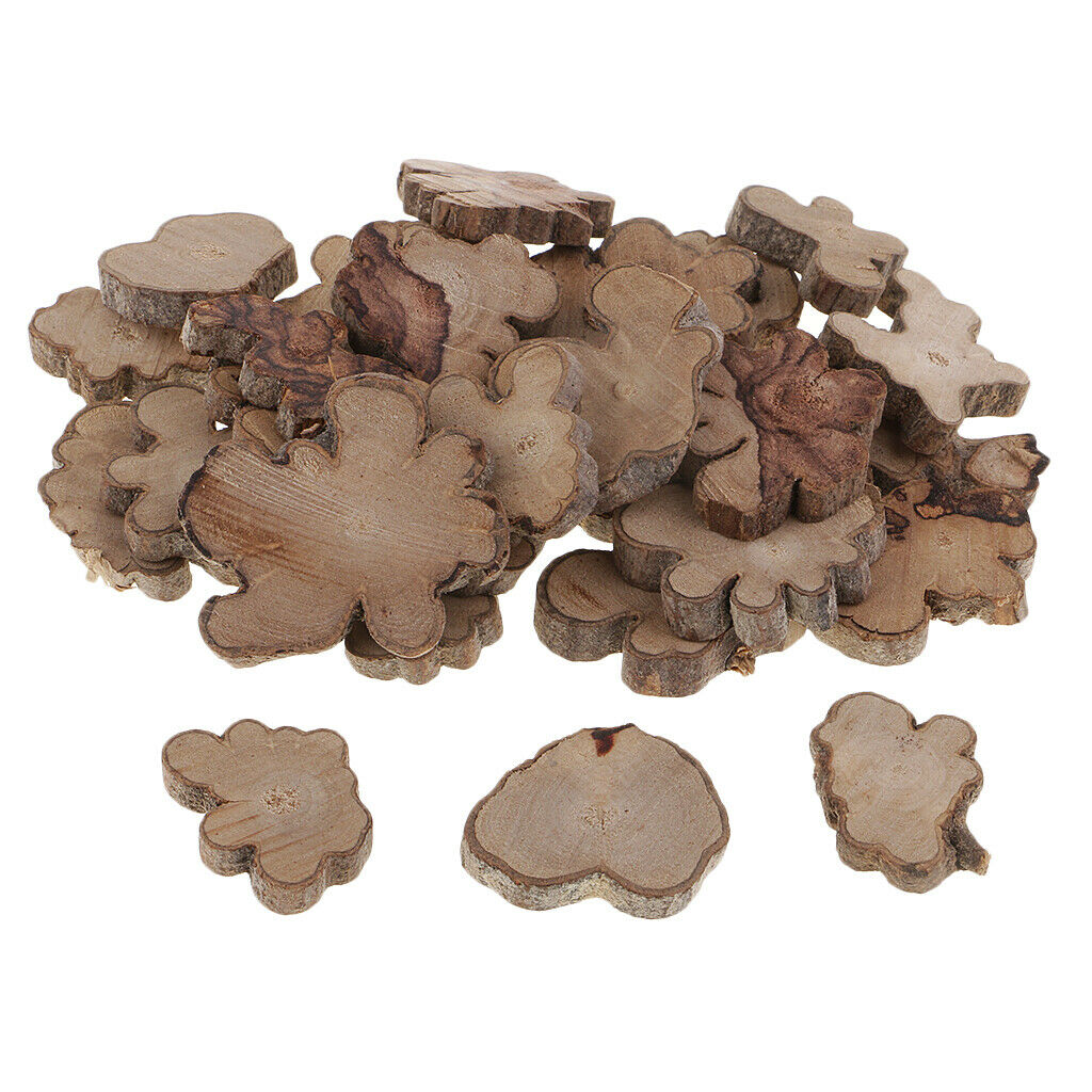 60pcs Irregular Wood Slices w/ Tree Bark Log Rustic for DIY Craft Decoration
