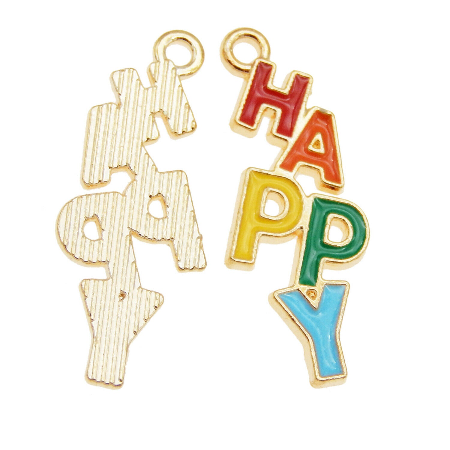 20pcs Enamel Plated Multi-Colors Happy Word Pendant Charms DIY Findings Crafts