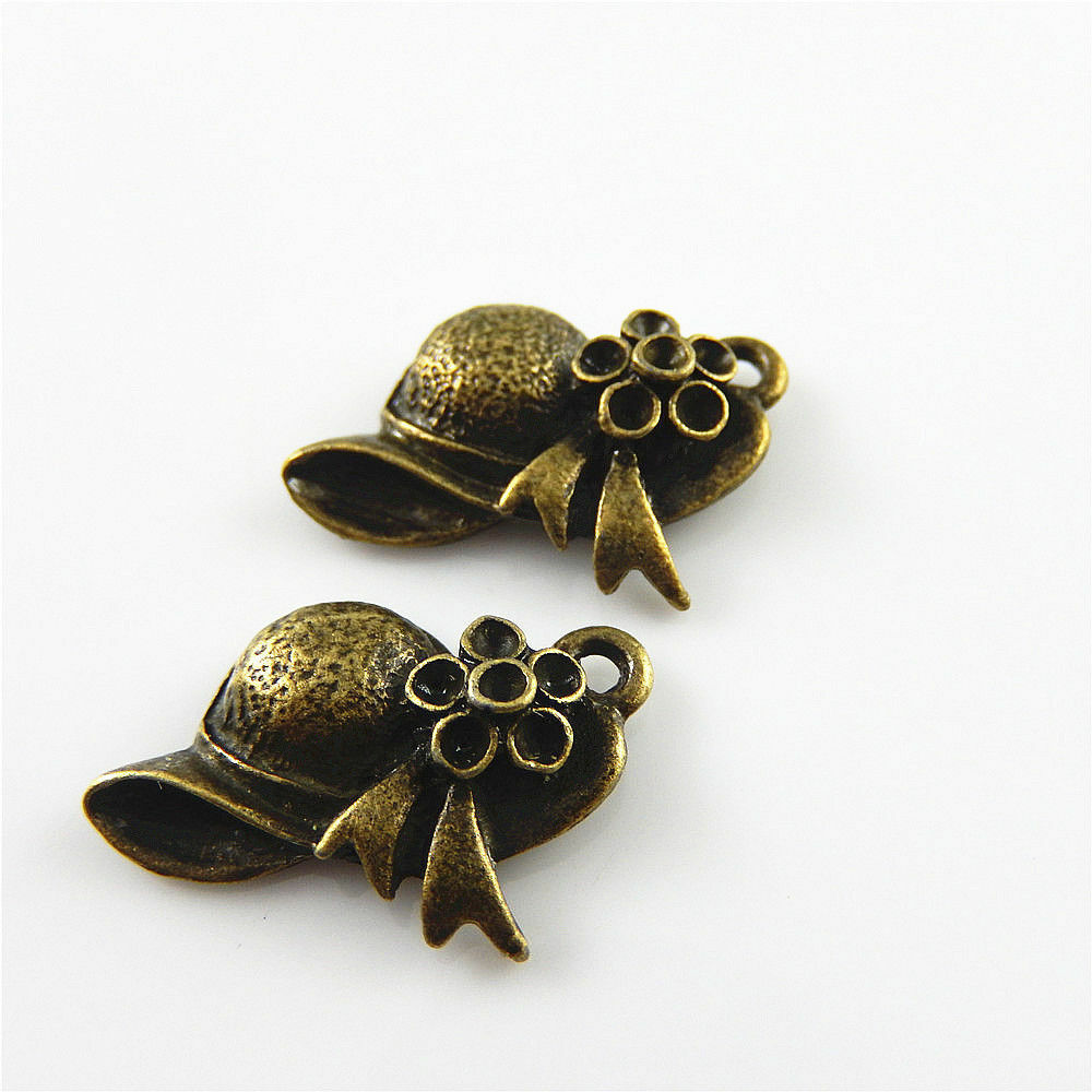 30-Pack Antiqued Bronze Metal Women's Sun Hat Jewelry Pendant Charm 30x13x5mm