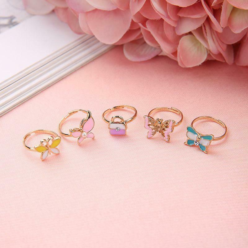 36 Pcs/set Cartoon Children Rings Flower Animal Adjustable Alloy Kids Ring