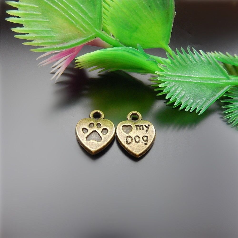 40pcs Antiqued Bronze Heart Alloy Charm Footprint Earring Pendant Crafts 13*10mm