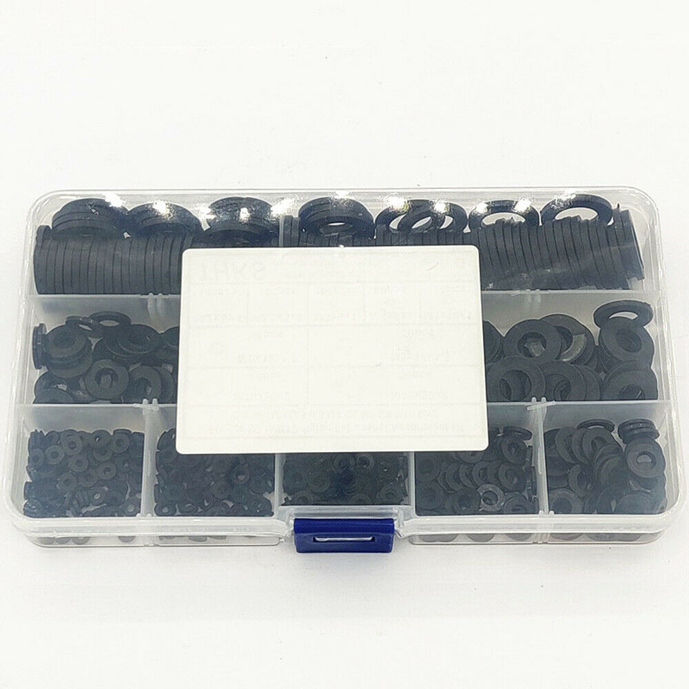 M2-M12 + Box Black Nylon Flat Washers Gasket Assortment Kit 600Pcs 9 Sizes