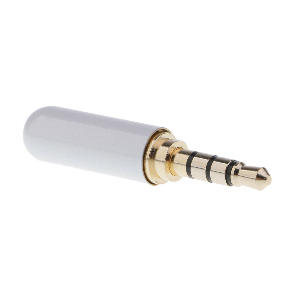3.5mm 1/8'' TRRS 4 Pole Male Plug A/V Solder Connector, White