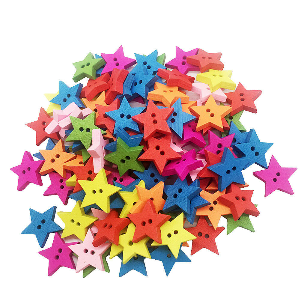 100pcs 2 Holes Lovely Wood Wooden Buttons Star Shape Craft Buttons Sewing