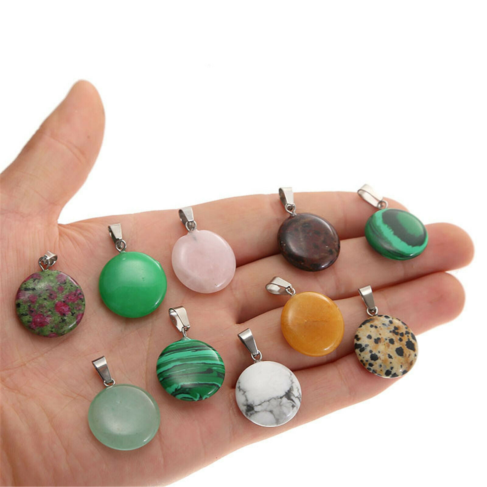 10PCS Multi-Colors Manmade Round Stone Pendant Charms for Jewelry DIY Making