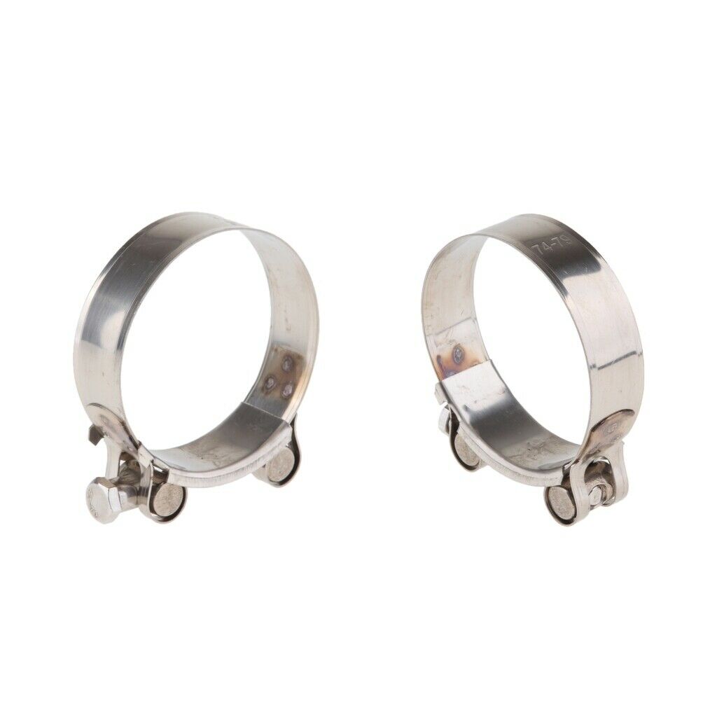 2pcs Universal Motorcycle Exhaust Pipe Clamp Clip - Stainless Steel 74-79mm