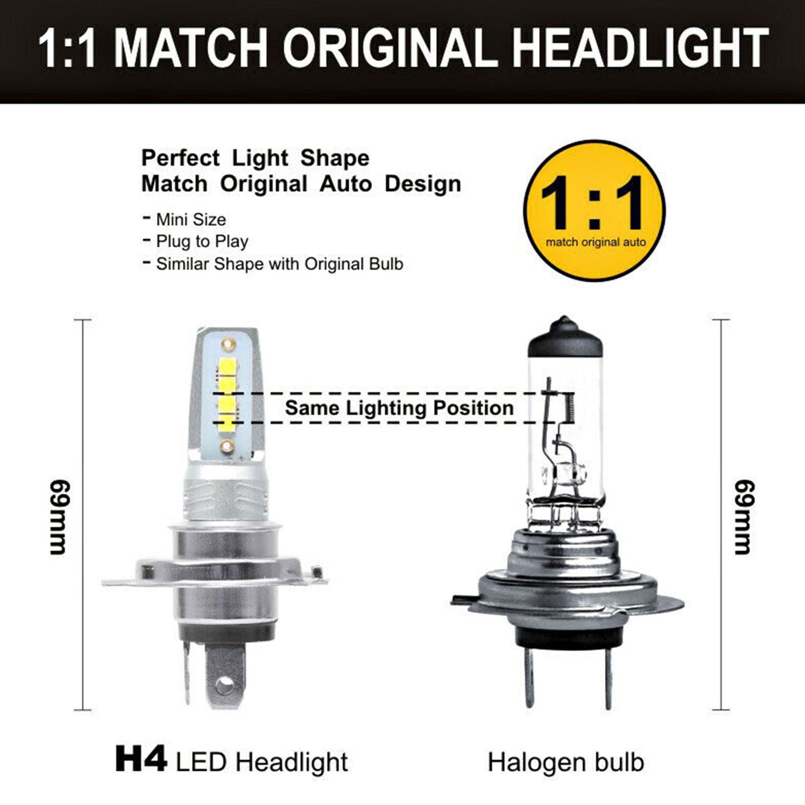2x H4 110W 20800LM LED Headlight Hi/Lo Beam Fog Lamp Conversion Kit 6000K White