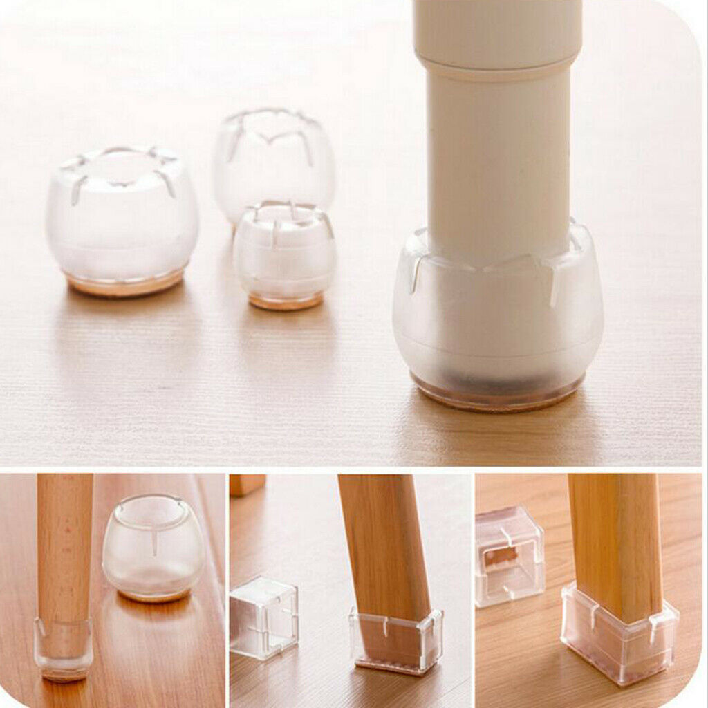20 Pcs Rectangle Clear Silicone Chair Leg Caps Furniture Tablecloths