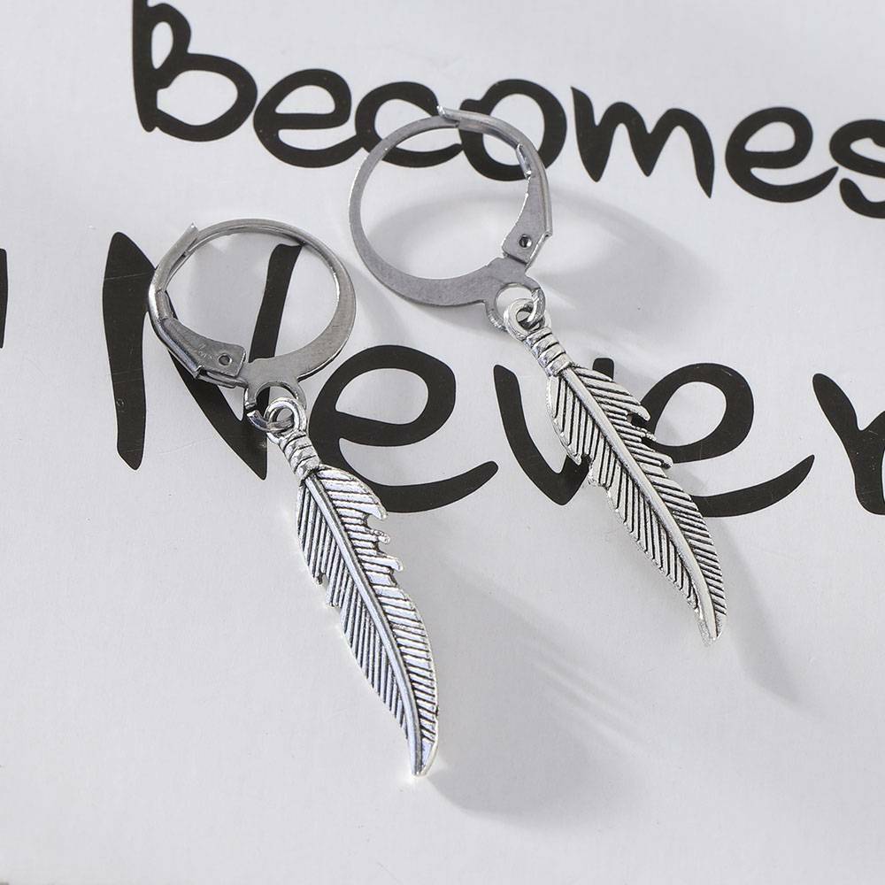 1 Pair Feather Pendant Hoop Earrings Jewelry Dangle Earring Jewelry Men Women