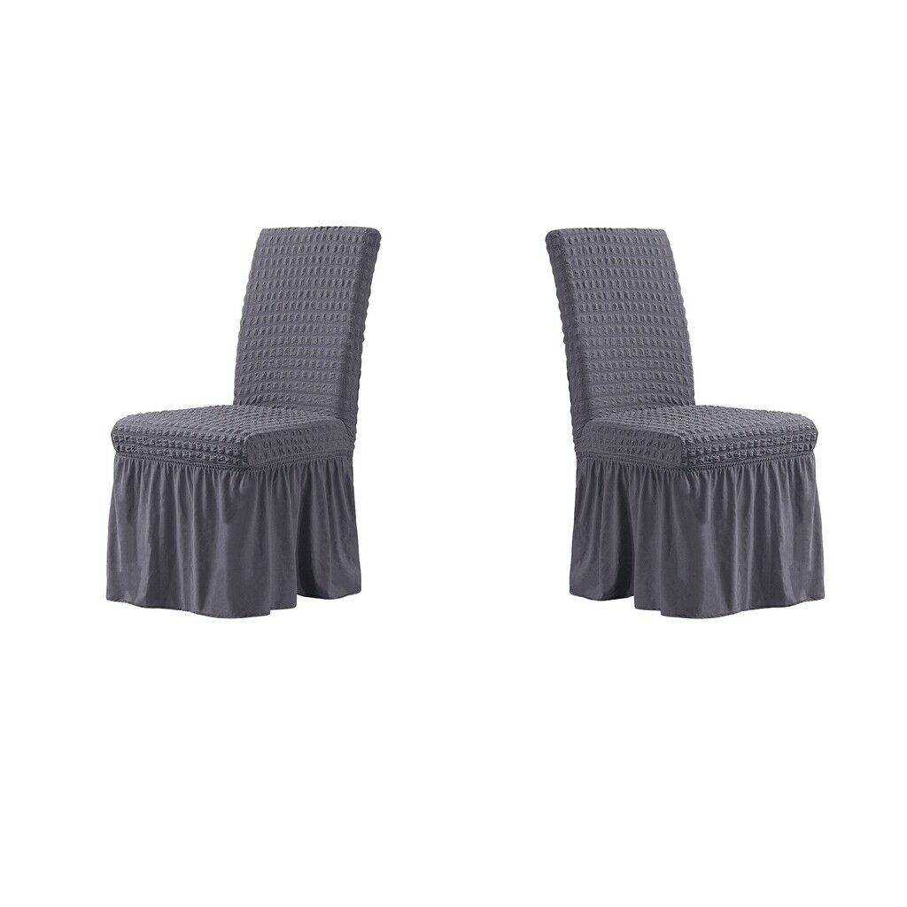 Ruffled Long 2-Piece Stretch Banquet Dining Chair Covers Gray