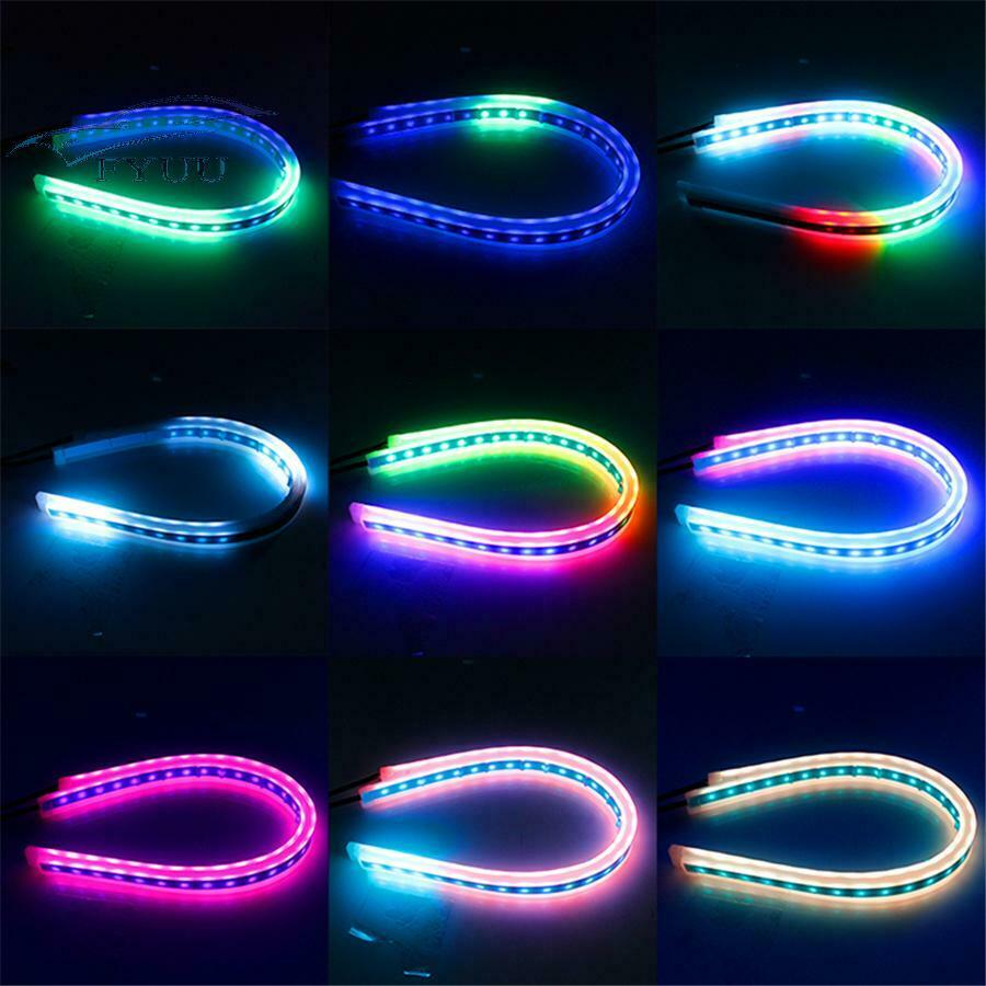 2x RGB Sequential Strip DRL Daytime Running w/APP Bluetooth Remote Control 45CM