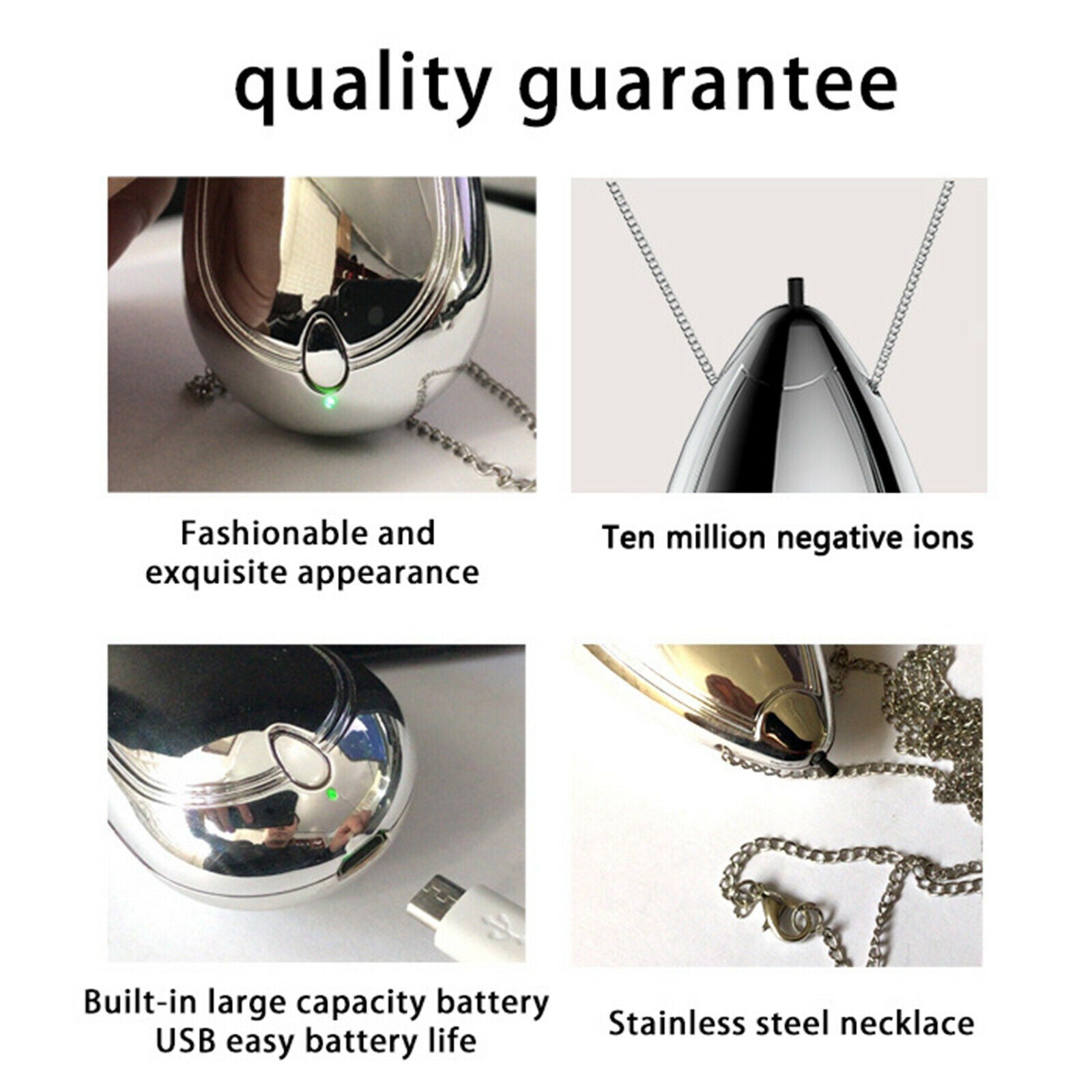 USB Mini Air Purifier Necklace Personals Wearable Negative Ion AIR Black