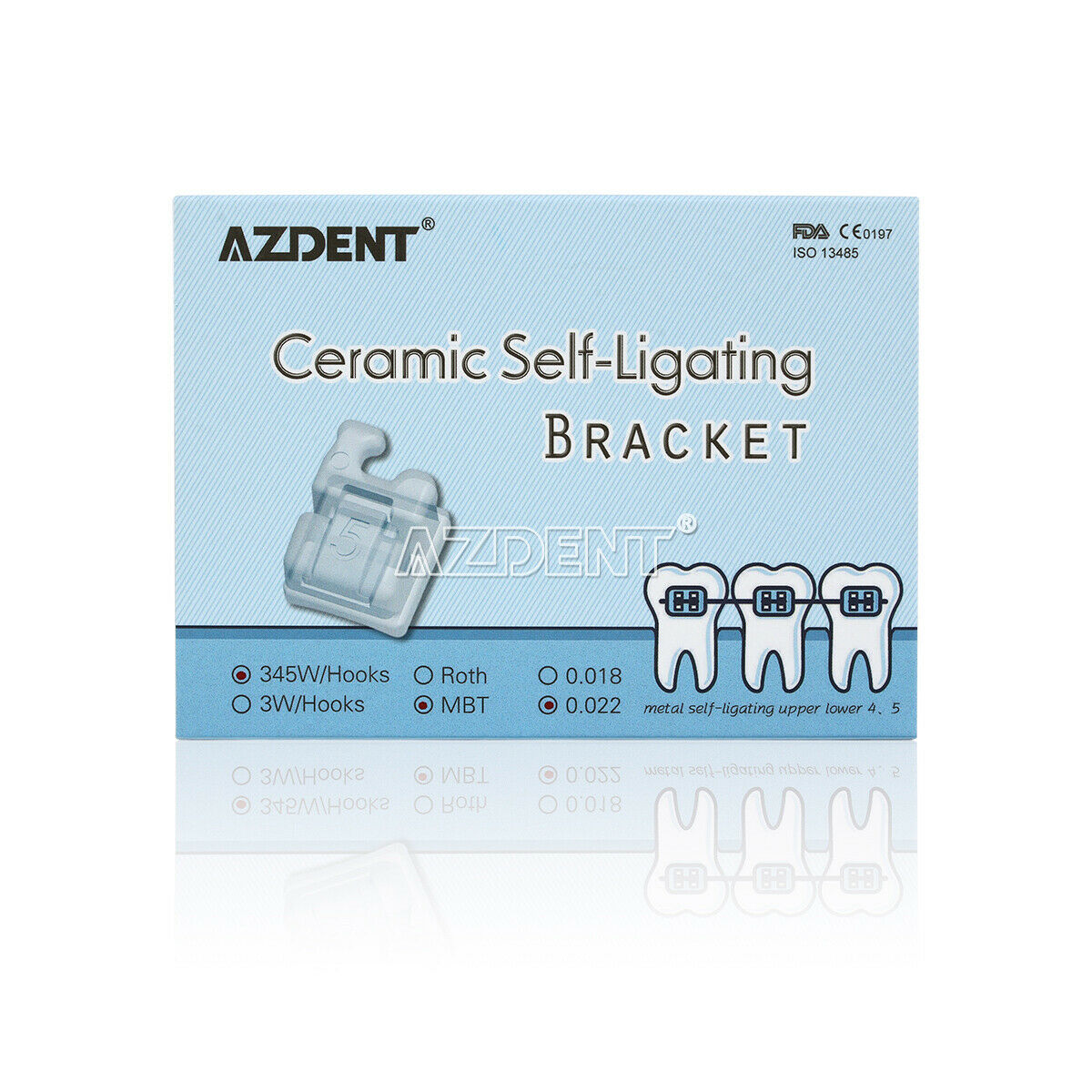 2X Dental Orthodontic Ceramic Self ligating Brackets MBT .022 Hook 345 AZDENT