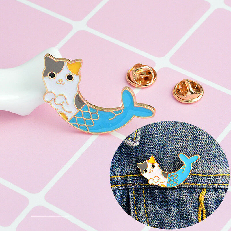 Enamel Mermaid Cat Brooch Pins Shirt Collar Pin Breastpin Women Jewelry Gi.l8