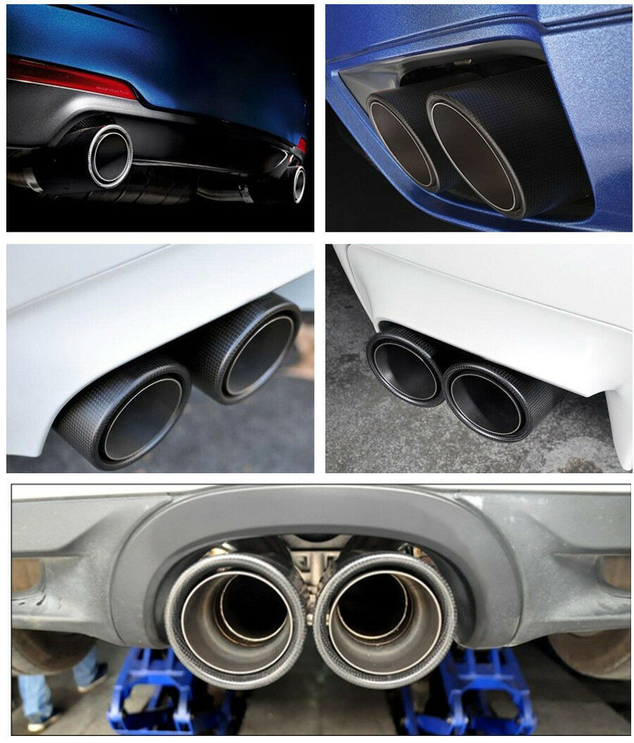 3" 76mm Outlet 4" 101mm 100% Real Carbon Fiber Glossy Exhaust Tips Muffler Black