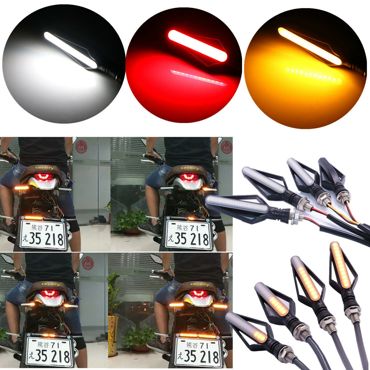 12V DC 1 Pair Front + 1 Pair Rear of  Motorcycle Yellow Turn Signal Lights 24LED