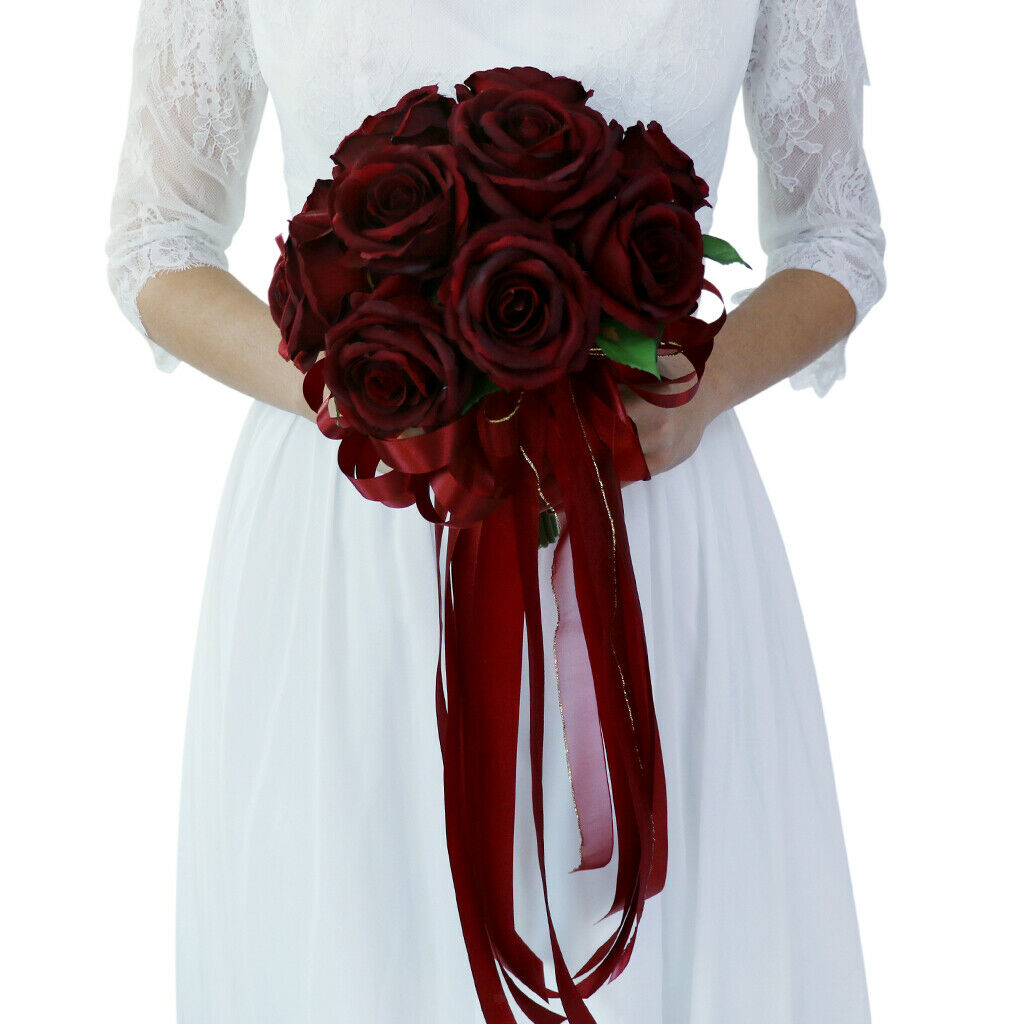Romantic roses flowers wedding bridal bouquet hand flowers claret