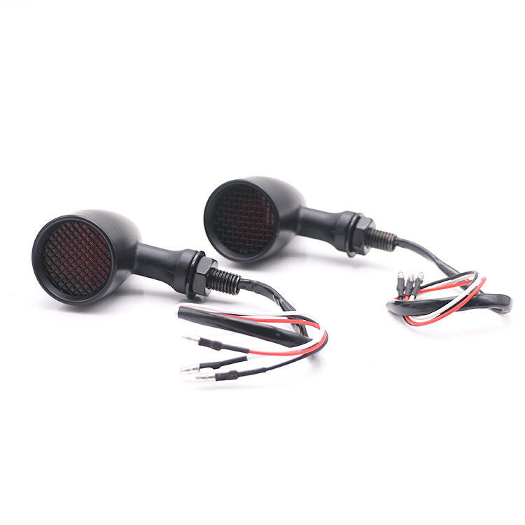 Black+Red Bullet Grid Turn Signals Indicator Light For Universal Motorcycles