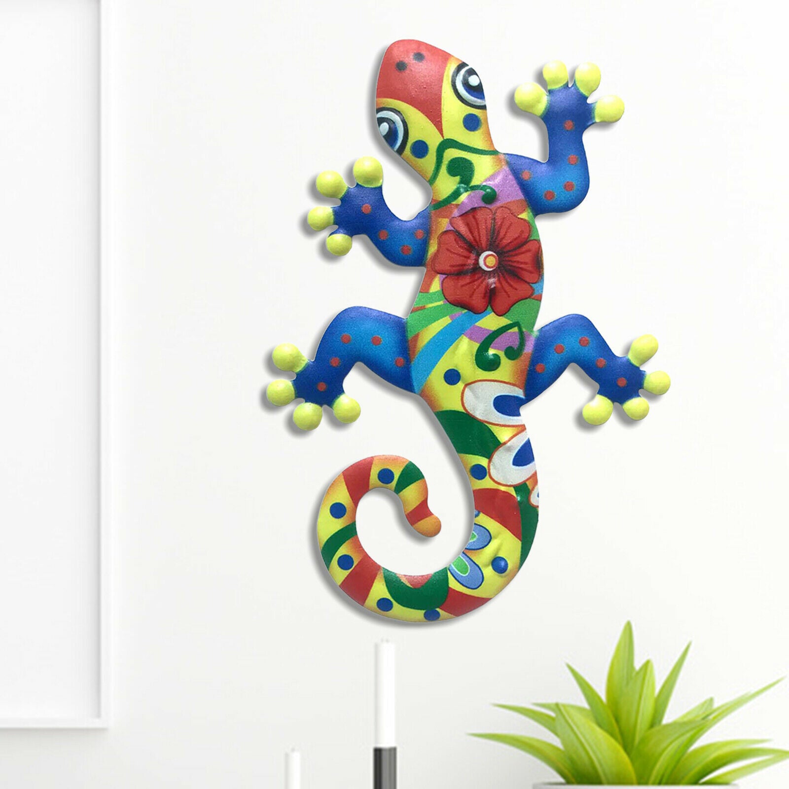 Metal Hang Gecko Wall Decor Lizard for Home Garden Patio Fence Decor Blues