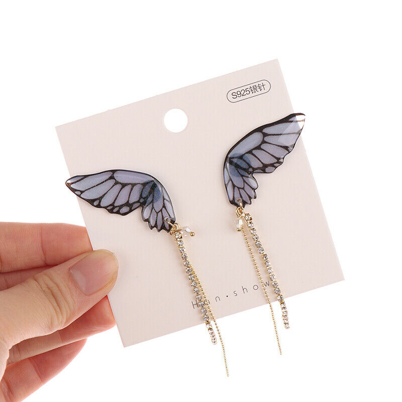 Butterfly Earrings For Women Rhinestone Long Tassel Simulation Wing Earrings Rf