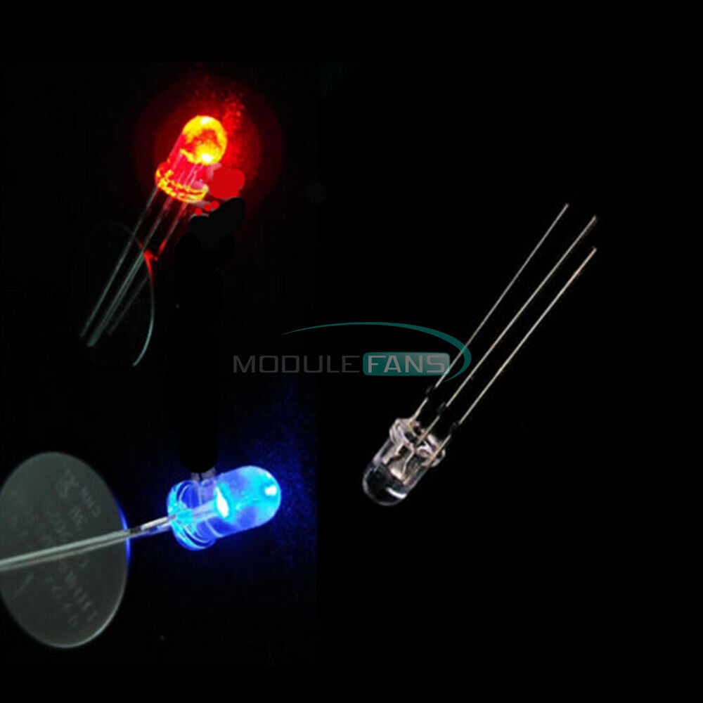50PCS 5mm Dual Bi-Color Red Blue Bright Water Clear bulb Led Common Anode 3Pin