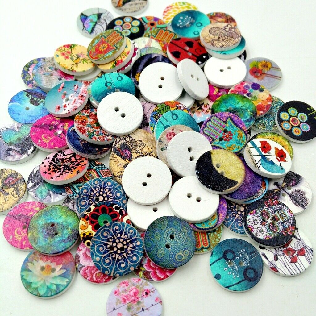 200pcs Mixed Wood Buttons 2 Holes Round Buttons for Garment Sewing Craft DIY