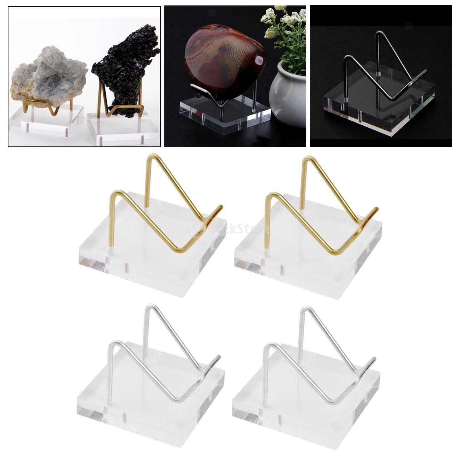 Set of 4 Brass Arm Acrylic Base Display Stand Rack for Specimens Agate Decor