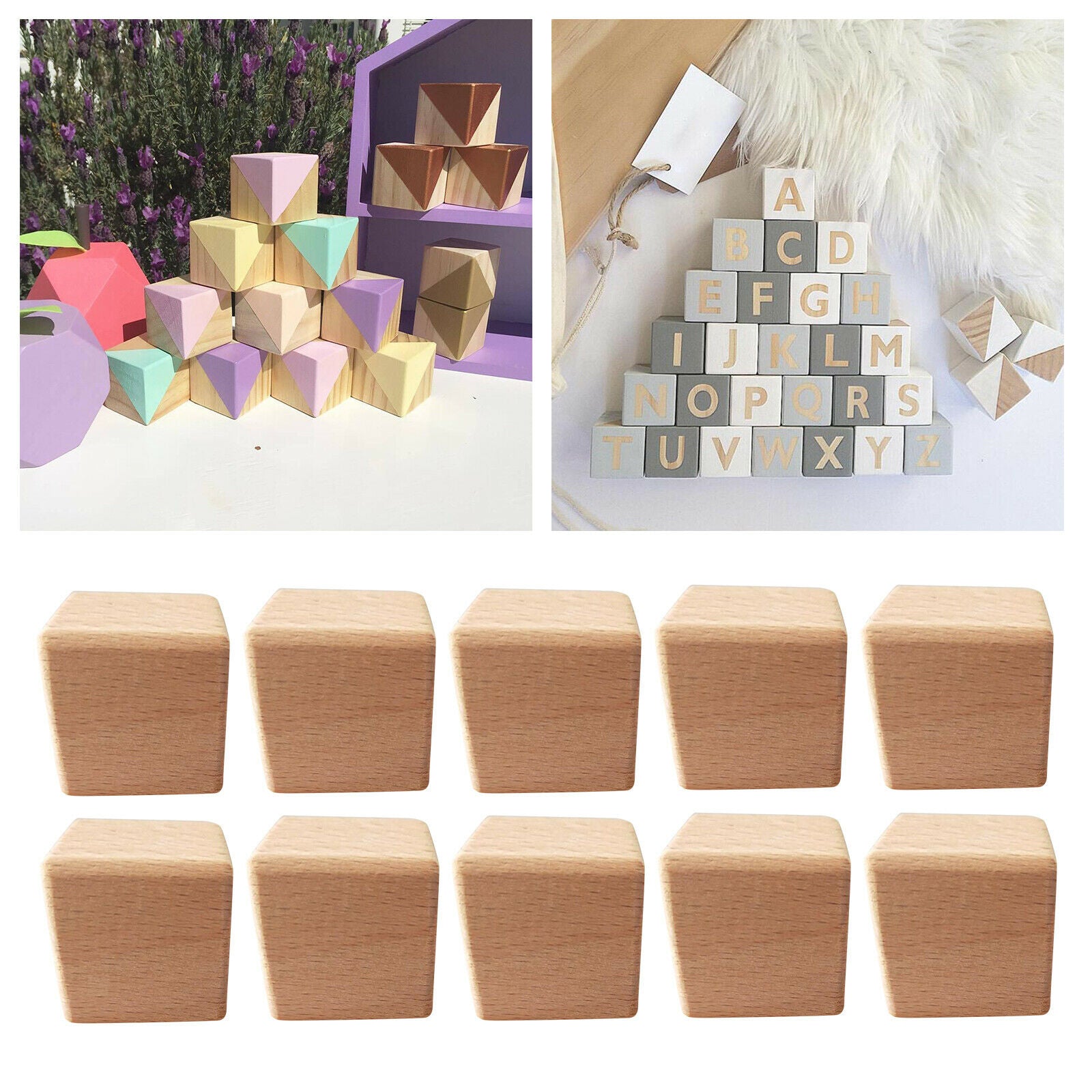 10 Pieces of Square Wooden Cube Children's Toys Building Blocks, 10 Pieces of