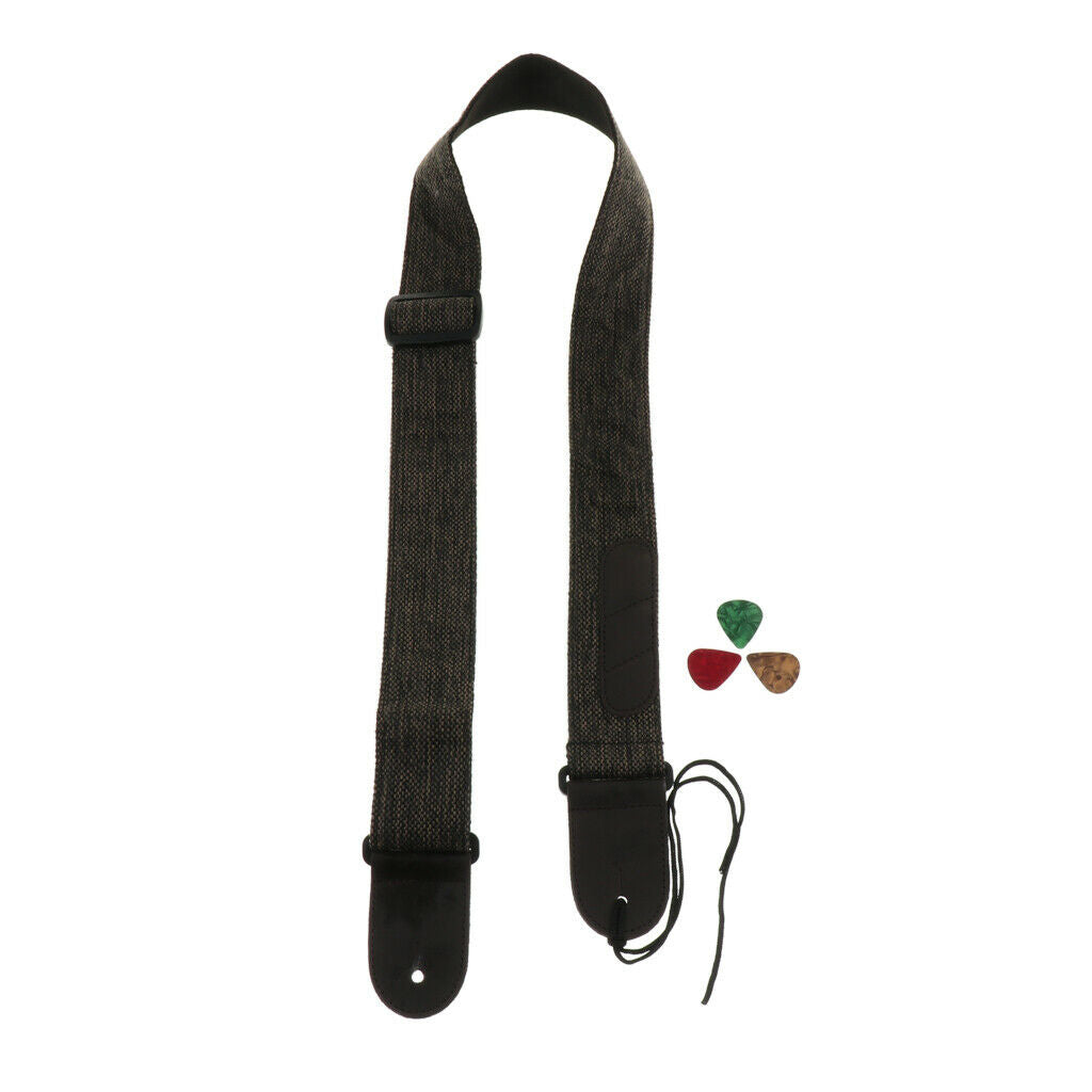 Adjustable Guitar Soft Cotton Strap Belt for Folk Guitar Bass Dark Black