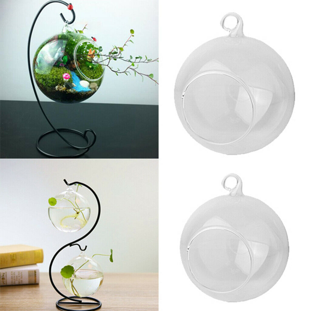 2pcs Hanging Glass Ball Tealight Candle Holder Flower Pot Vase Round Bottom