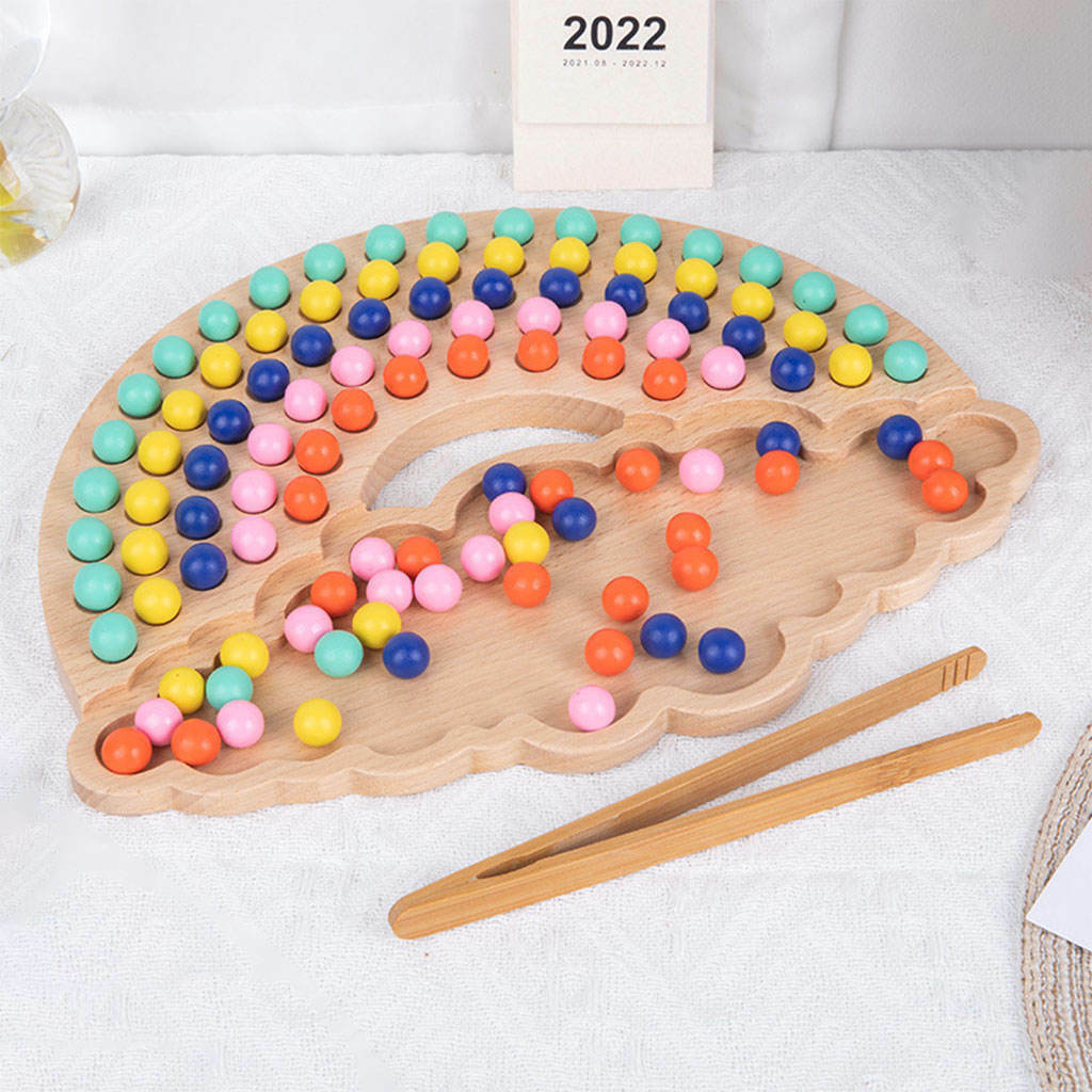 Kids Wooden Toys Educational Clip Beads Puzzle Color Sorting Party Games