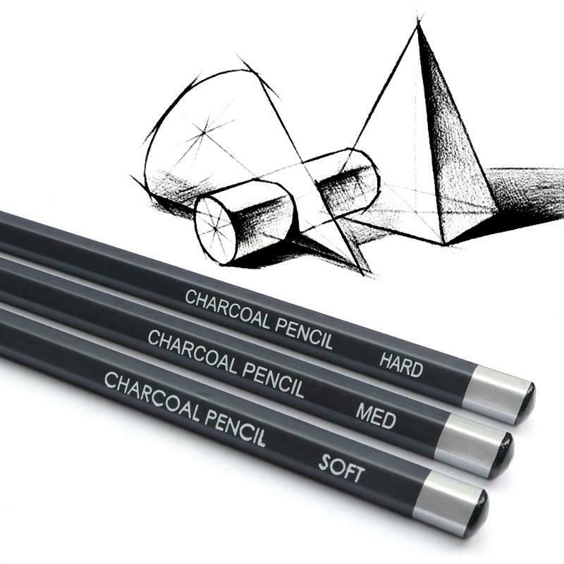6 Pcs Professional Charcoal Pencils Set 3Pcs White 3Pcs Black Soft/Medium/Hard