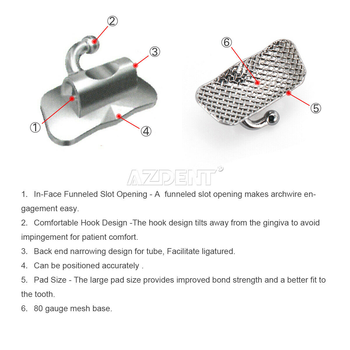 100 X AZDENT Orthodontics Dental Buccal Tube 1st Edgewise 022 Bondable Non-Conv