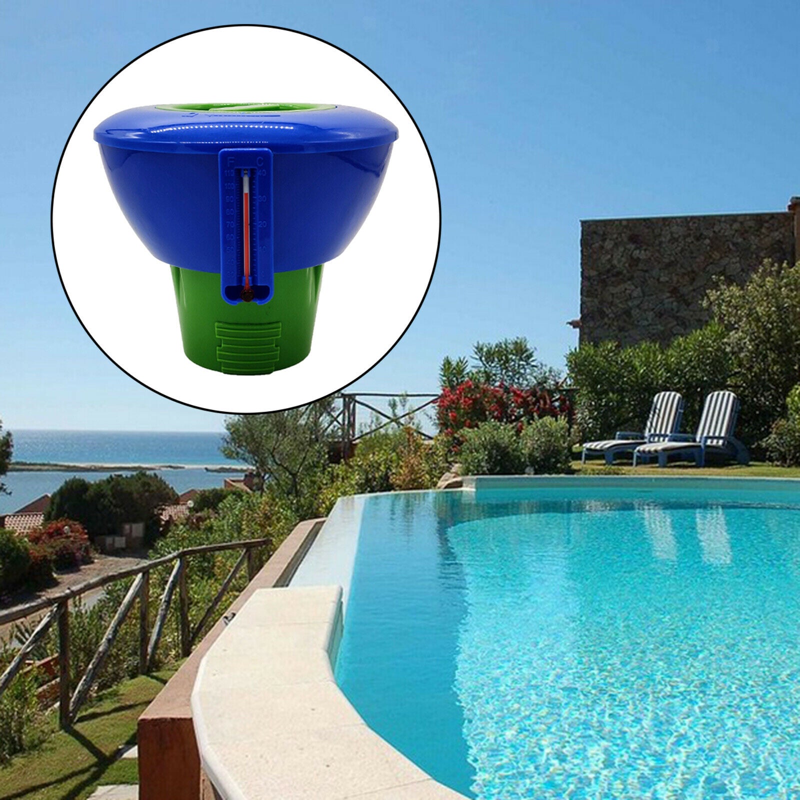 Large Pool Disinfection 7 inch Floating Chlorine Dispenser with Thermometer