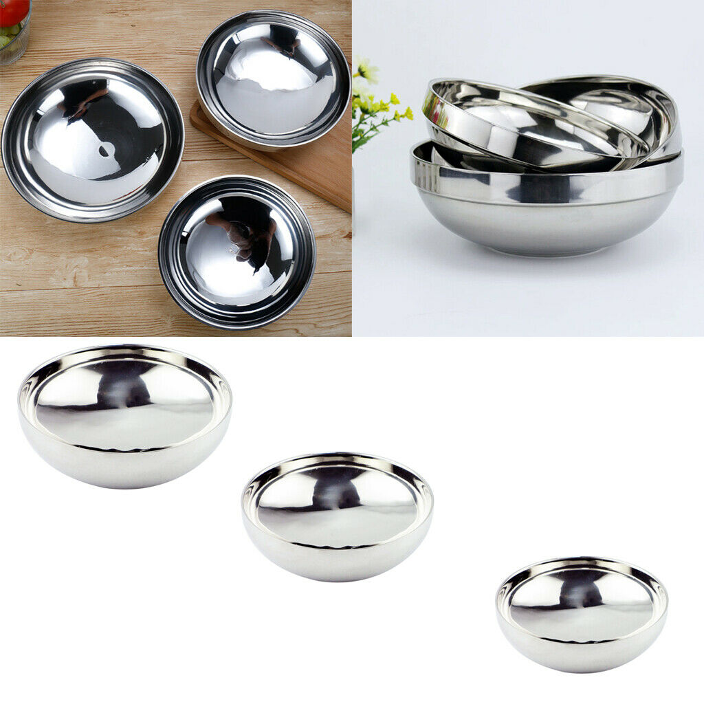 3x Stainless Steel Ramen Noodles Bowl Pasta Fruit Dessert Serving Dishes
