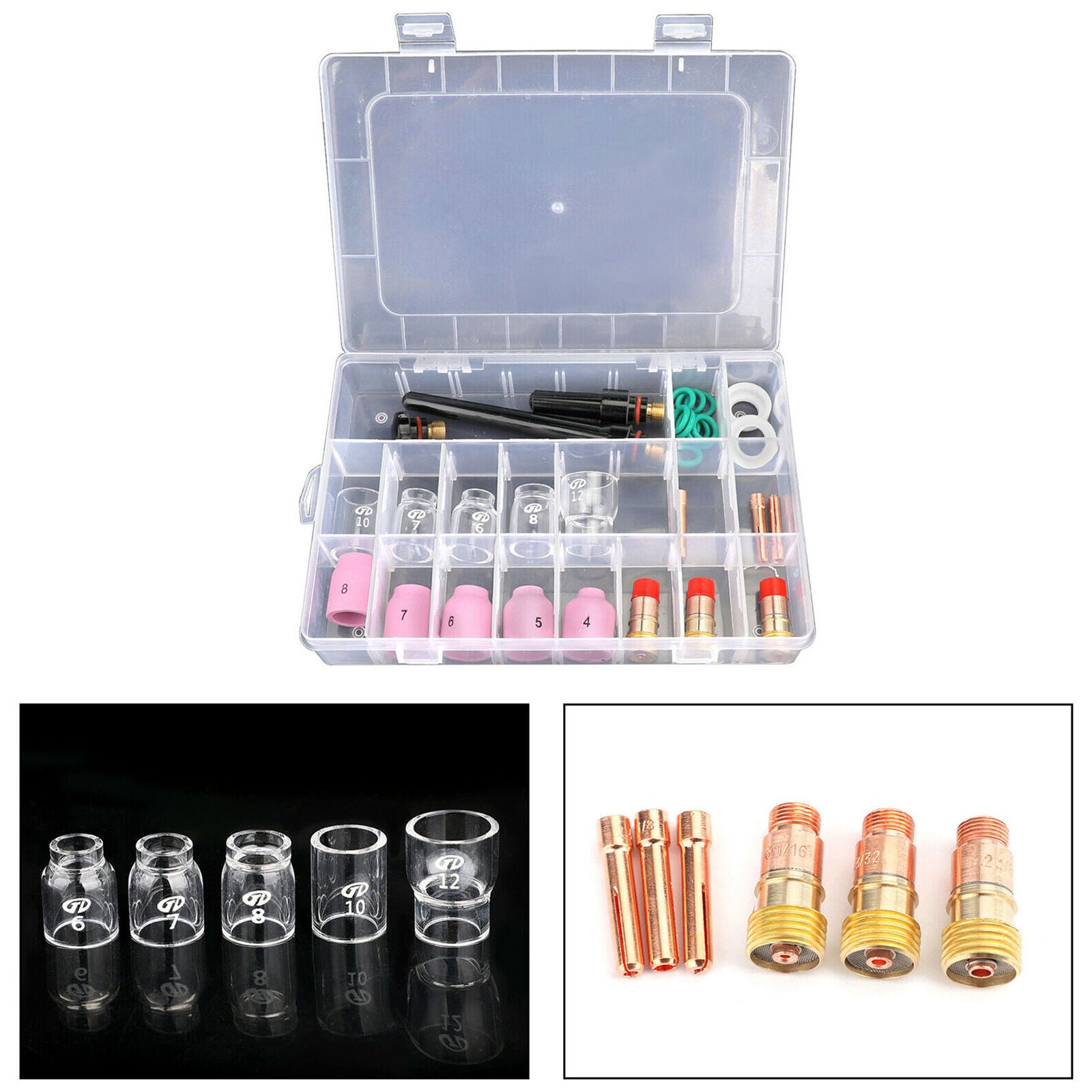 31Pcs TIG Welding Torch Stubby Gas Lens #12 Pyrex Glass Cup Kit For WP-17/18/26