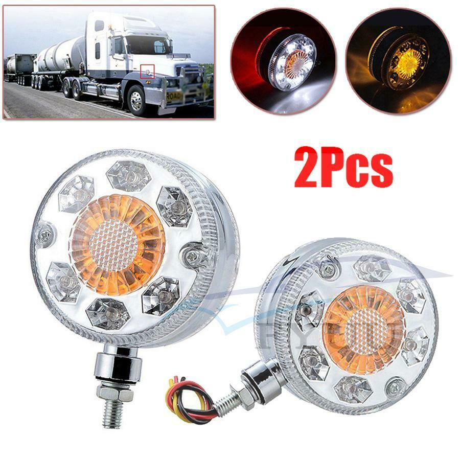 2pcs Round LED Pedestal Fender Light Truck Trailer Double Face Turn Signal Brake