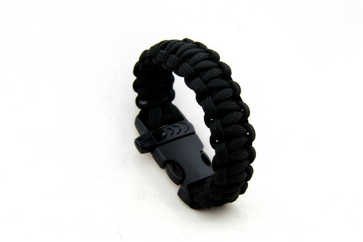 Black Outdoor Climbing Rope Bracelet 7 Core Cords With Survival Whistle New
