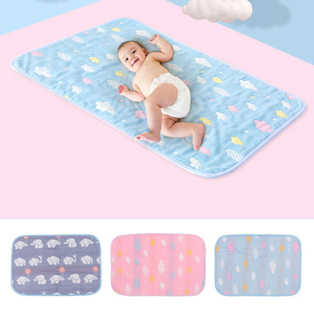 Baby Six-Layer Gauze Padding Mattress Changing Diaper Pad  Blue elephant