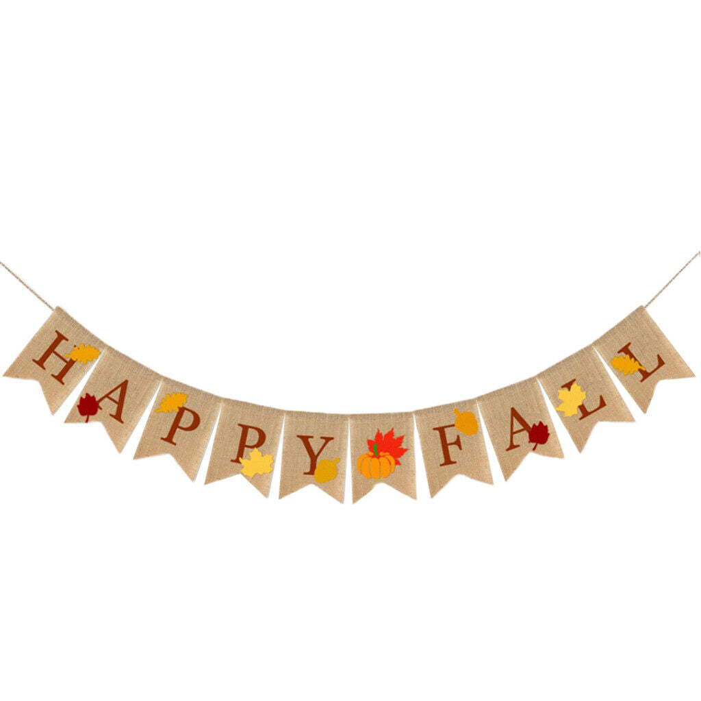 Happy Fall Banner Pumpkin Bunting Flag Hanging Home Mantel Party Craft