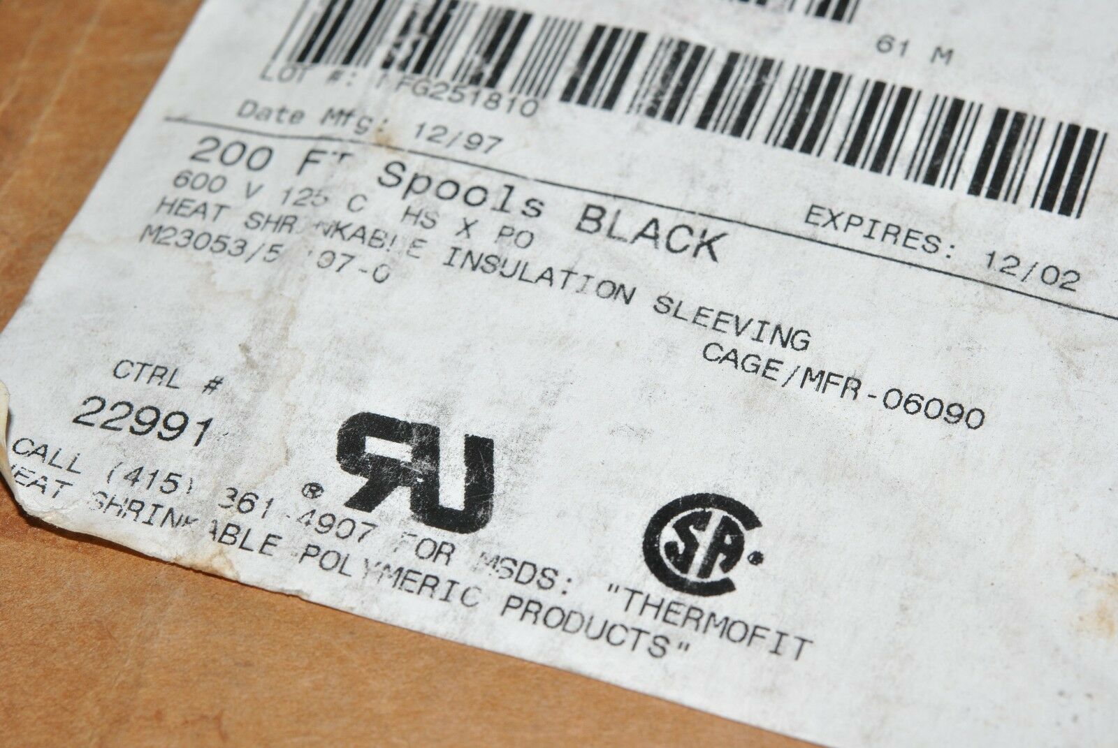 1 meter (1m) - Raychem RNF-100-  3/8" (2:1) Black Heat Shrink Tubing - M23053