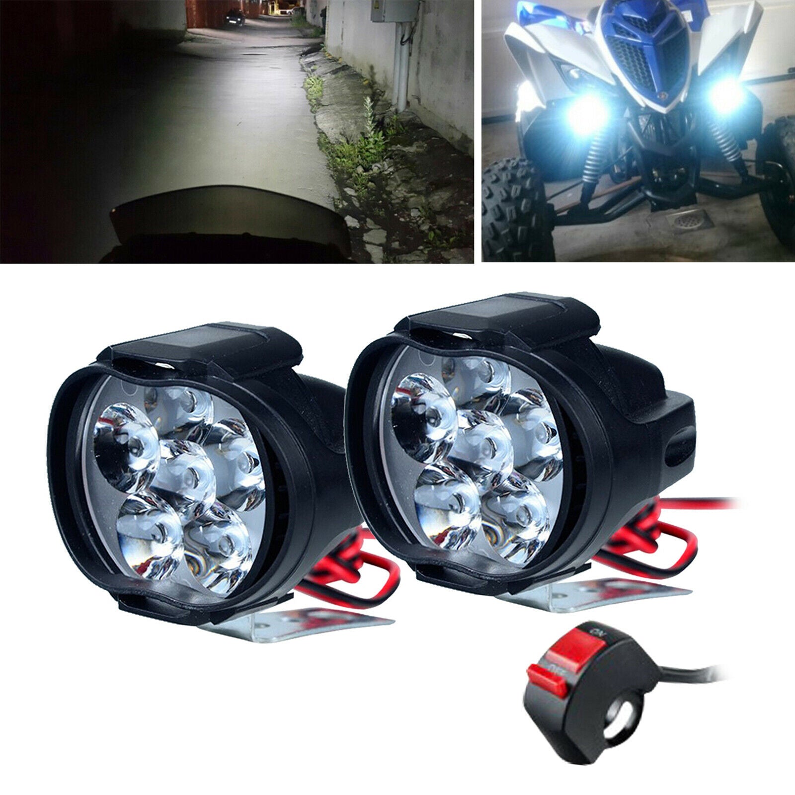 Universal 6 Led Motorcycles Biking Scooter Headlight Switch Head Light Black