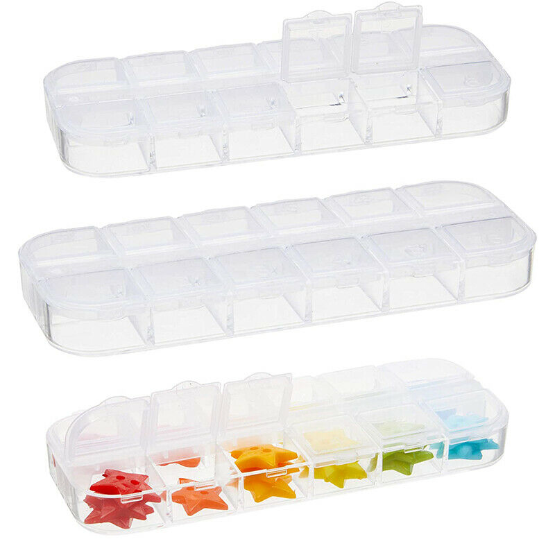 12 Cells Clear Plastic Nail Art Decor Storage Case Container Gems Jewelry Bo DF