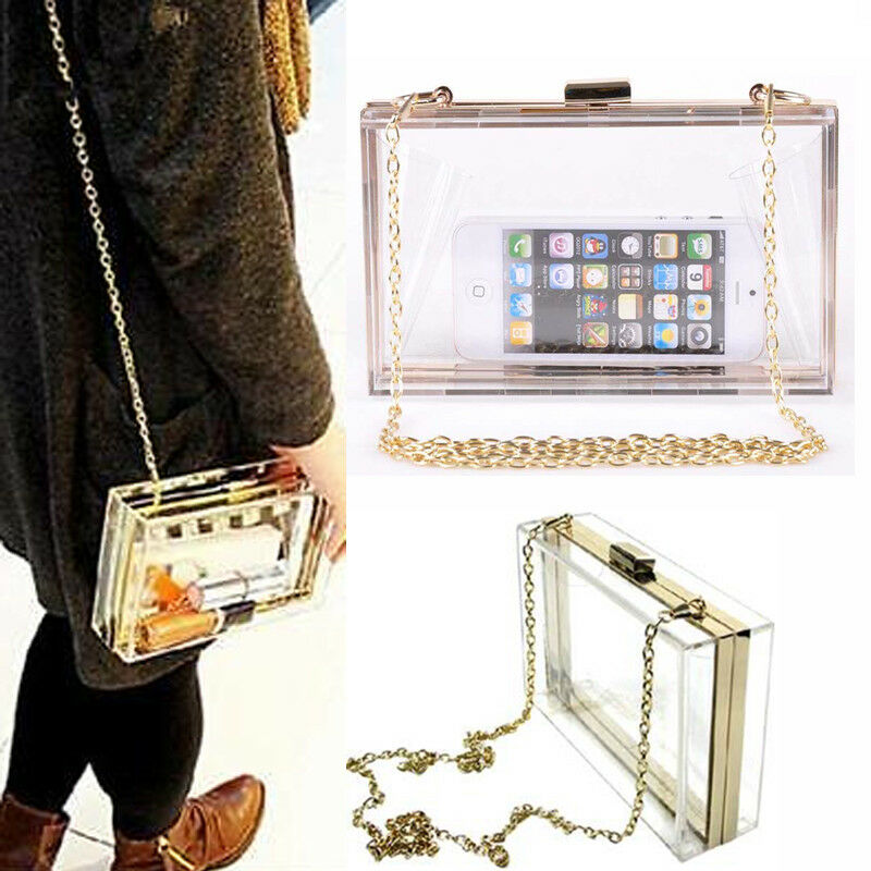 Women Cute Transparent Clear See Through Box Clutch Acrylic Cross Body Purse Bag