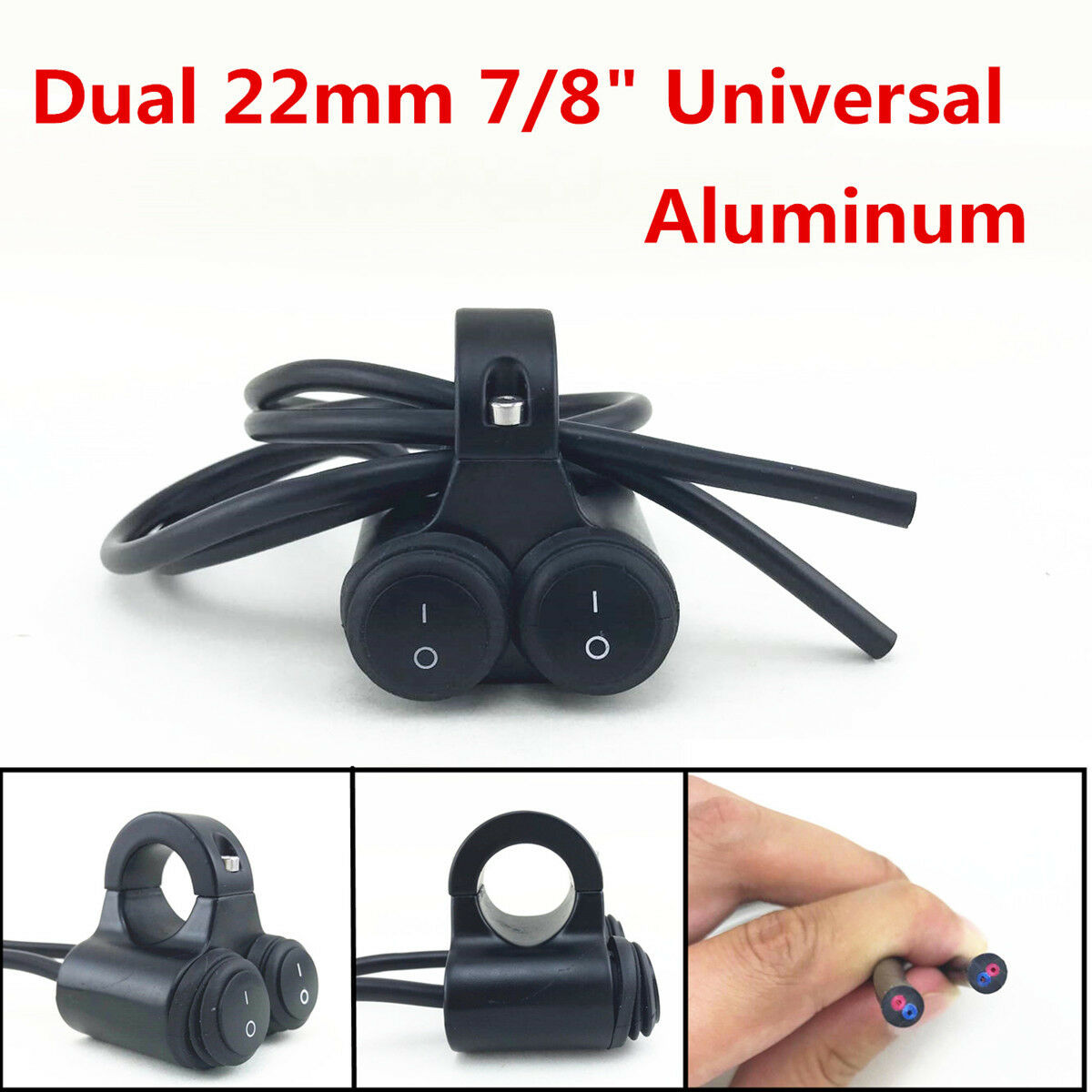 Dual 7/8'' Motorcycle Handlebar High Low Beam Headlight Spot Light On Off Switch