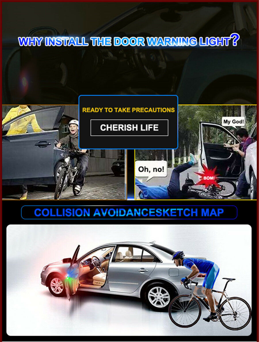 2xWireless Car Door Anti-Collision Flash Warning Signal LED Light Indicator Lamp