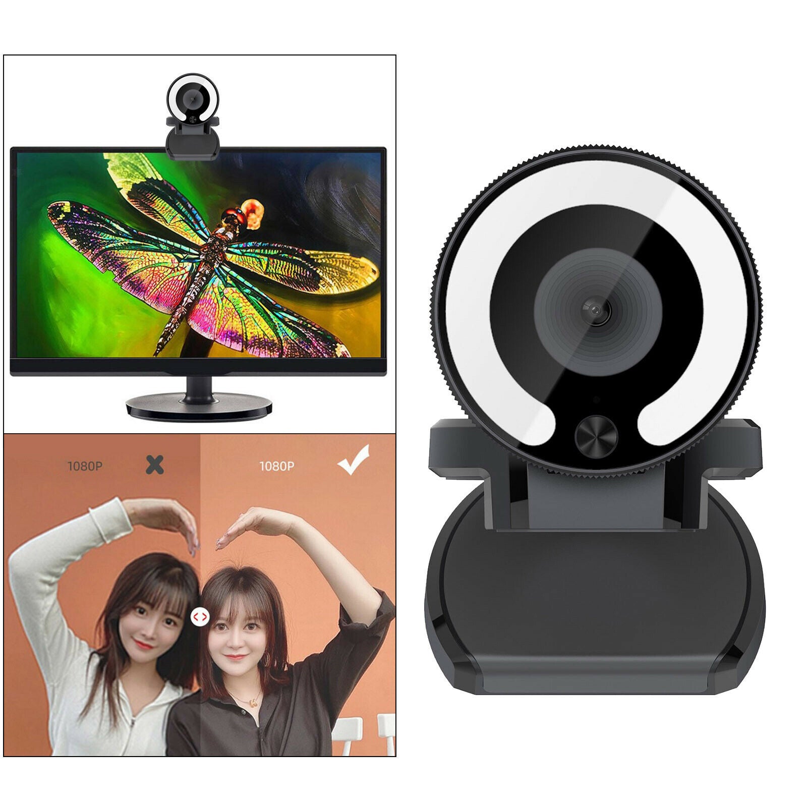 1080P USB2.0 Webcam with Light for Laptop Desktop Computer Streaming Gaming